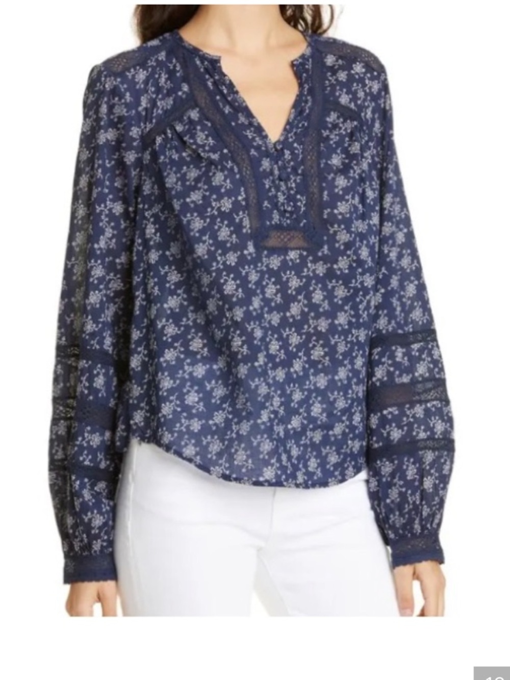 Veronica Beard Navy Floral Cotton Top